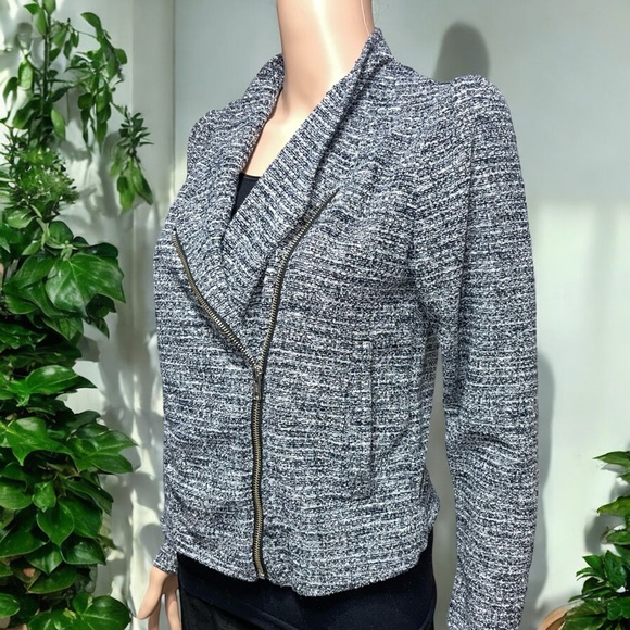 Banana Republic Black & White Boule Lurex Zipper Moto Style Jacket - Picture 8 of 16